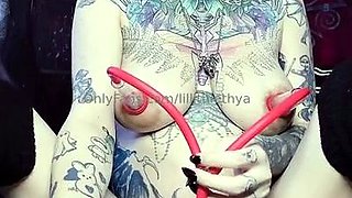 Blonde tight pussy babe solo toy fun in glamour masturbation