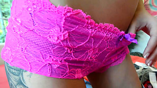 Busty and charming Maci Winslett shows off her shaved pussy