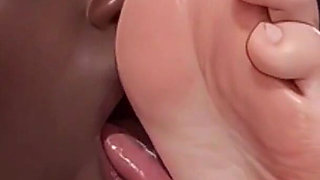 Interracial Foot Worship - Ebony Slave Serving Blonde Queen Feet