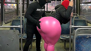 Big Ass Girl in Black Pants Gets Pressed in the Bus and Ends in Black Thong