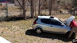I Fuck the Neighbor While the Cuckold Works on His Car
