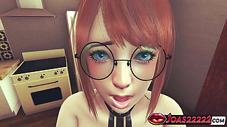 Busty Office Anime Girl with Glasses - POV Lifting Sex, Hardcore Missionary, and Floor Creampie