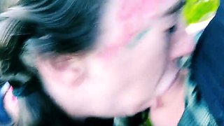 Mountain-side Public Facefuck with a Kinky Couple