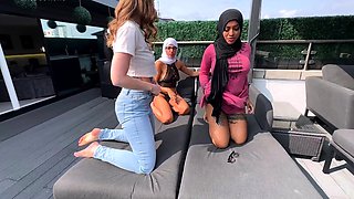 Arab MILFs exploring lesbian sex in intimate threesome