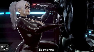 Black Cat Sucks Venom's Huge Black Cock & Big Balls - Blowjob & Handjob Action