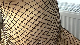 Pregnant in Fishnets Suit with Big Boobs Humping Couch to Orgasm