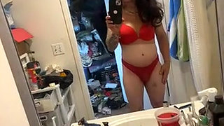 Sissy dresses up and teases with strip and masturbation