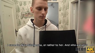 Debt4k. women hubby permits debt collector to taste her narrow crevasses