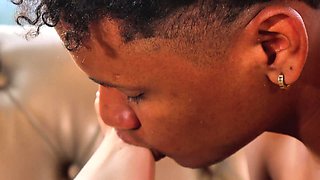 Chubby latina makes him cum using her feet to play with his BBC