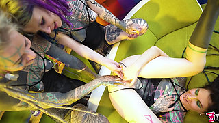 Two Babes Get Their Holes Stretched Wide Gaped with Big Toys and a Helping Hand