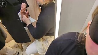 Risky Dressing Room Blowjob - Almost Caught by Employee - Cum Swallow in Public