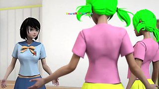 Giantess gym coach drags down shorts & makes stud explode in front of class