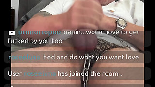 Chained up cock stroking on webcam for strangers.