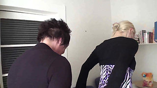 Two older mistress are trampling on their sub on the floor