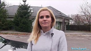 Public agent desperate cougar ebony canary fucks for a job