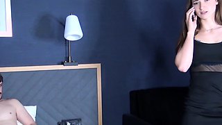 Hot brunette amateur MILF rides hubbys cock
