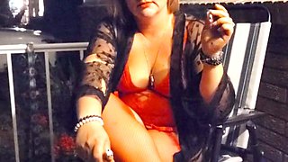 Voluptuous milf, sex toys in public, red lingerie