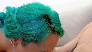 Young Girl with Blue Hair Giving Her Pussy to Her Owner's Stepson
