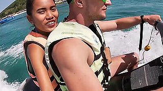 Driving on water and perfect blowjob by perverted Asian teen girlfriend