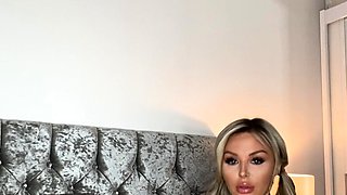 Sexy Blonde Babe With Big Boobs Strips Bra