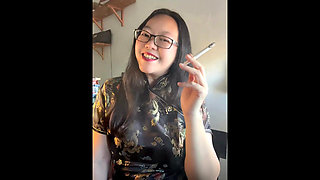 Chainsmoking Asian Confessions: Smoking 3 Cigarettes in Sexy Silk Cheongsam and Long Cigarette Holder