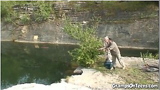 Teen 18+ Takes Gramps Cock By The Lake