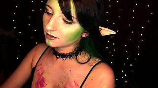 Horny big tit brunette enjoys toying her wet pussy solo