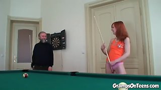 Redhead teen fucks grandpas cock after blowjob