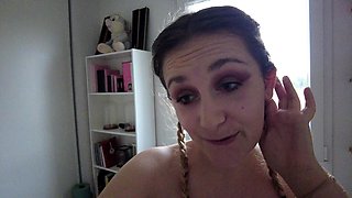 Small titted brunette teen fingering on the bed