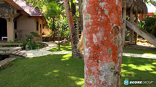 The all-American blonde is an island swinger