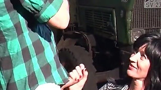 Suck and fuck with hot and huge cock in the garage