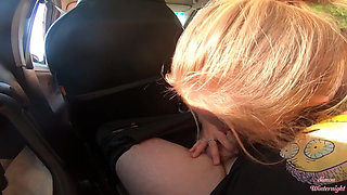 Risky Car Blowjob During Taxi Ride