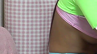 Miniskirt View From Under the Desk, Tanned Japanese Girl's Thighs, Legs, Ass, Panty Wedgie, Camel Toe and Big Boobs