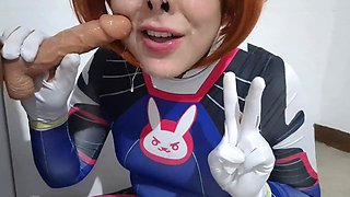Fermerino as D.Va in Steamy Cosplay Performs BDSM Nosehook Restraint During Deepthroat B