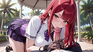 Tropical Beach Gazebo Redhead Sailor Uniform Beauty Seduction Blowjob to Doggy Massive Creamy Ass Finish