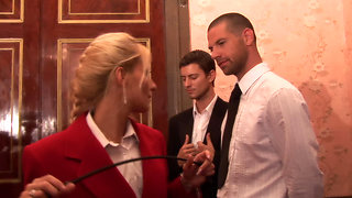 Petite Blonde Takes Double Penetration From Three Guys in a Palace Gangbang