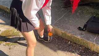 Hot girl wearing russian highschool uniform gets penetrated with a bottle of Baltika beer and then fucked in her tight ass