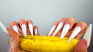Long White Nails Scratching And Destroying Banana Like Dick