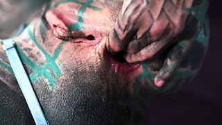 Inked-up Pierced Slut Deep Throat and Ass Pounding