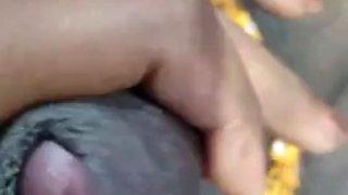 Horny housewife handjob to husband friend