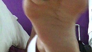 Brunette teen swallowing cum in POV blowjob