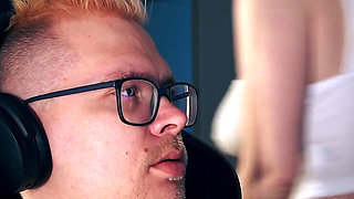 Stepmom Seduces Stepson Under Desk for Facial While He Games