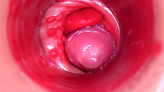 Inside a Camgirl Cervix POV Camera in Vagina with Big Dick Toy