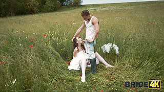 BRIDE4K. She ran away from her fiance to fuck a stranger shepherd outdoors