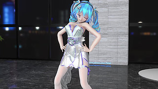 Miku-up and Down Evening Gown Striptease, Huge Breasts, Shaved Pussy, White Stockings, Striptease, K-pop Dance, Big Boobs