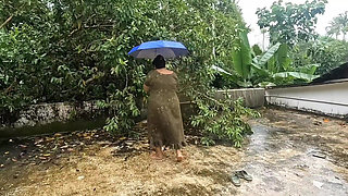 Big Boobs and Ass Exposed on a Rainy Day, Beautiful Chubby Girls Getting Naked in Rain Outdoor