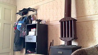 Massage the tits with lace gloves