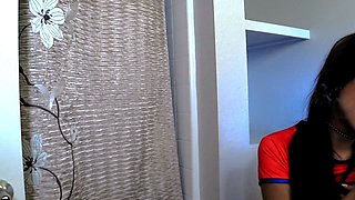 Hoirny Asian teen slut jerks off her lovers big dong