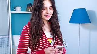 Brunette teen moans through licking, sucking, then rough doggy