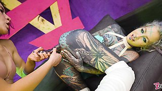 Two Hot Girls in Latex and High Heels Using Big Metal Toy Together, Atp, Anal Gapes, Lesbian